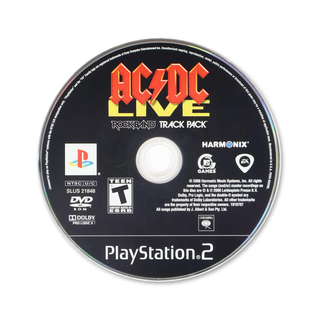 AC/DC Live Rock Band Track Pack for Sony PlayStation 2 - Disc front with label - Game only.