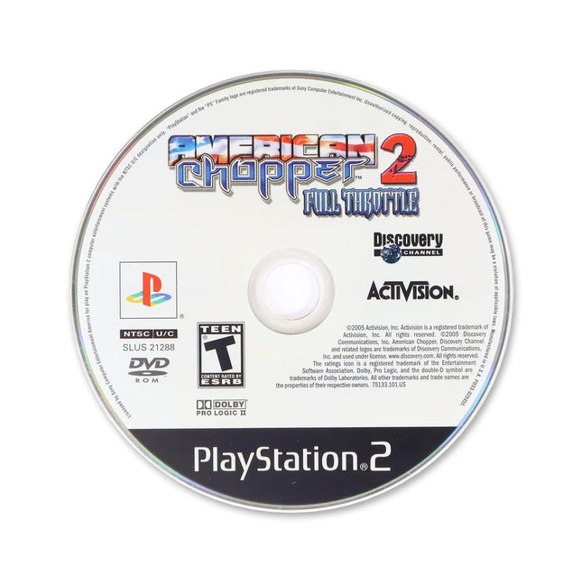 American Chopper 2 Full Throttle for Sony PlayStation 2 - Disc front with label - Game only.