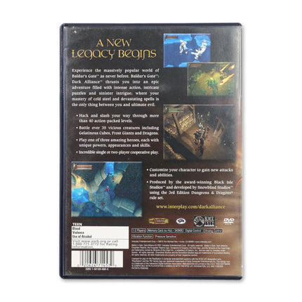 Baldur's Gate Dark Alliance for Sony PlayStation 2 - Case back cover - Product gallery.