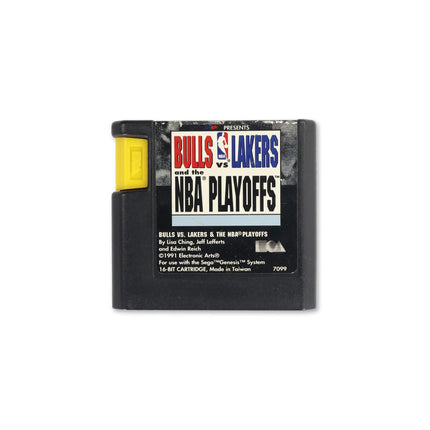 Bulls vs Lakers and the NBA Playoffs for Sega Genesis - Cartridge front with label - Game only.