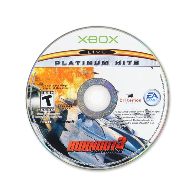 Burnout 3 Takedown [Platinum Hits] for Microsoft Xbox - Disc front with label - Game only.