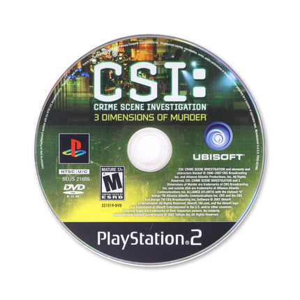 CSI 3 Dimensions of Murder for Sony PlayStation 2 - Disc front with label - Game only.