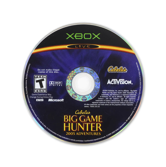 Cabela's Big Game Hunter 2005 Adventures for Microsoft Xbox - Disc front with label - Game only.
