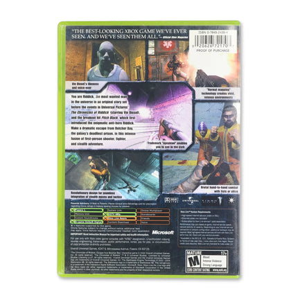 Chronicles of Riddick: Escape from Butcher Bay for Microsoft Xbox - Case back cover - Product gallery.