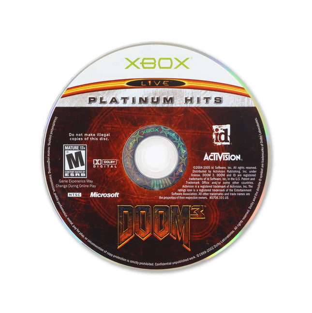 Doom 3 [Platinum Hits] for Microsoft Xbox - Disc front with label - Game only.