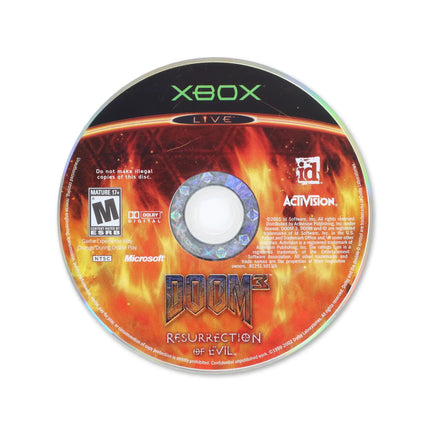 Doom 3: Resurrection of Evil for Microsoft Xbox - Disc front with label - Game only.