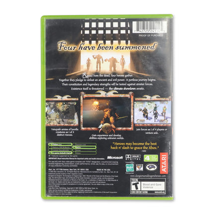 Dungeons & Dragons Heroes for Microsoft Xbox - Case back cover - Product gallery.