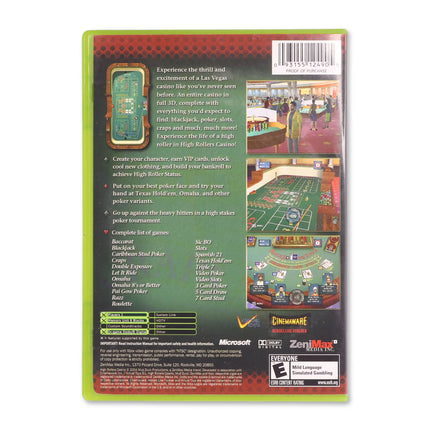 High Rollers Casino for Microsoft Xbox - Case back cover - Product gallery.