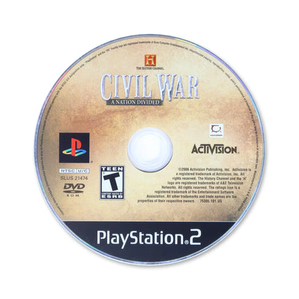 History Channel Civil War A Nation Divided for Sony PlayStation 2 - Disc front with label - Game only.