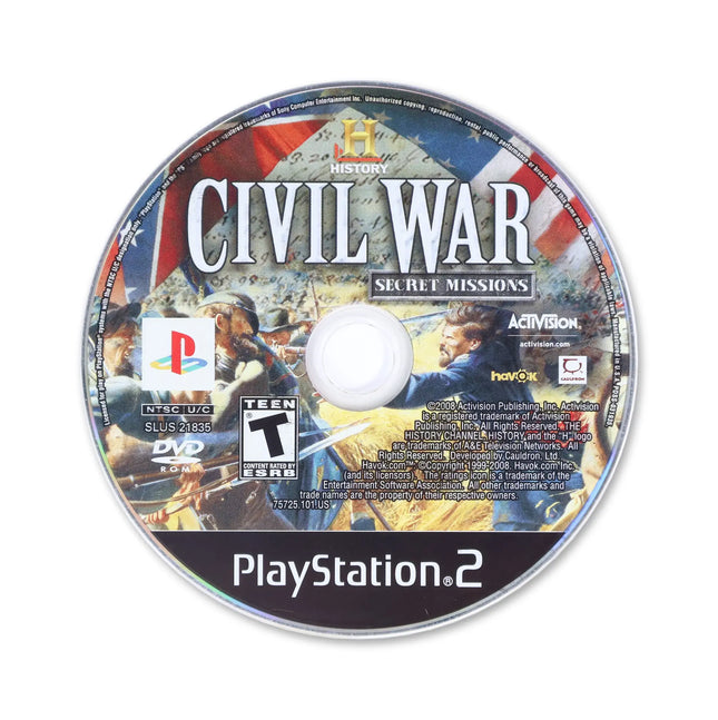 History Channel Civil War Secret Missions for Sony PlayStation 2 - Disc front with label - Game only.