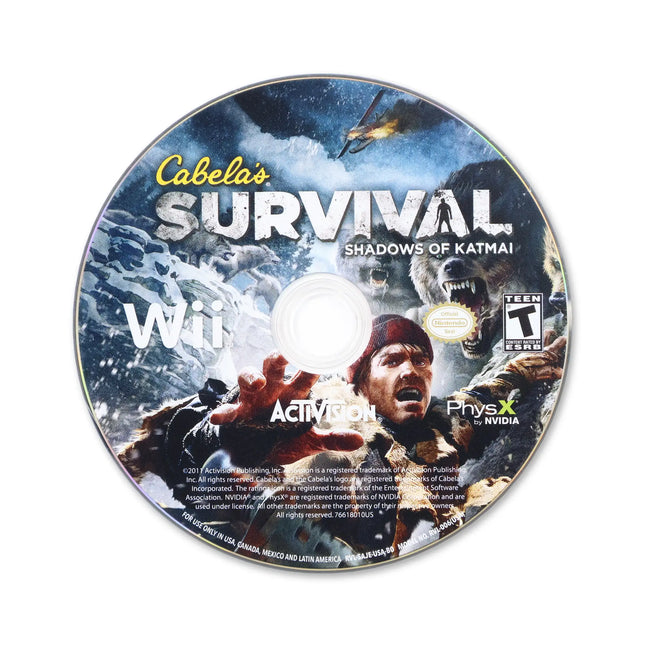 Cabela's Survival: Shadows Of Katmai for Nintendo Wii - Disc front with label - Game only.