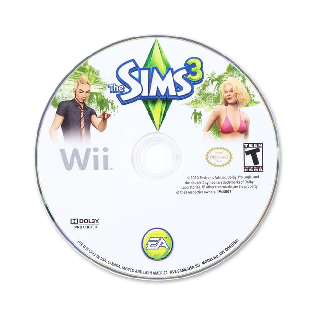 The Sims 3 for Nintendo Wii - Disc front with label - Game only.