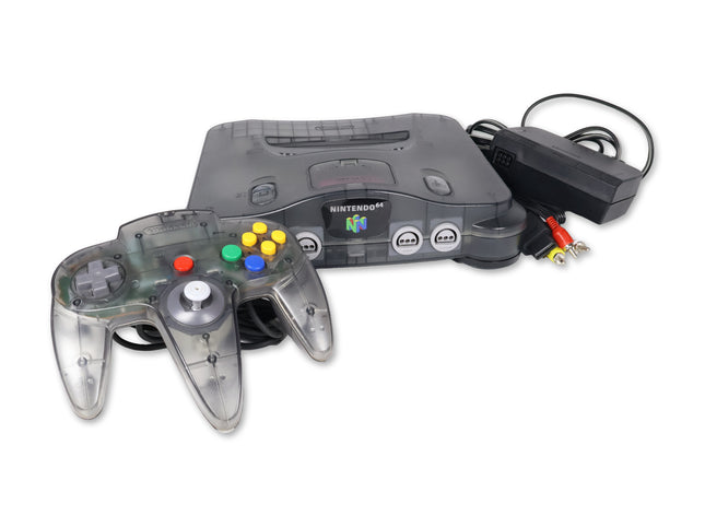 Nintendo 64 N64 Smoke Gray console with controller and cable hookups