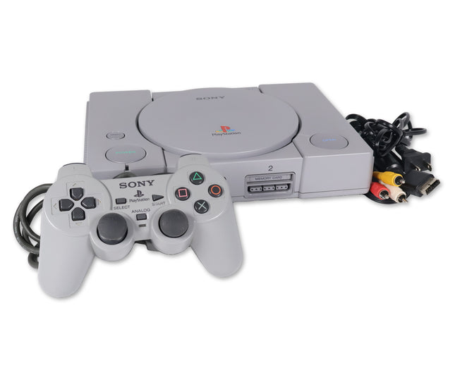 Sony PlayStation PS1 console with controller and cable hookups