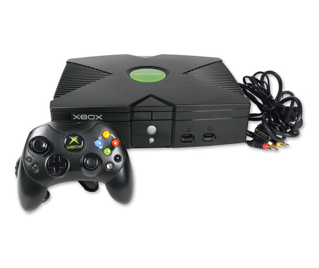 Original Microsoft Xbox console with controller and cable hookups