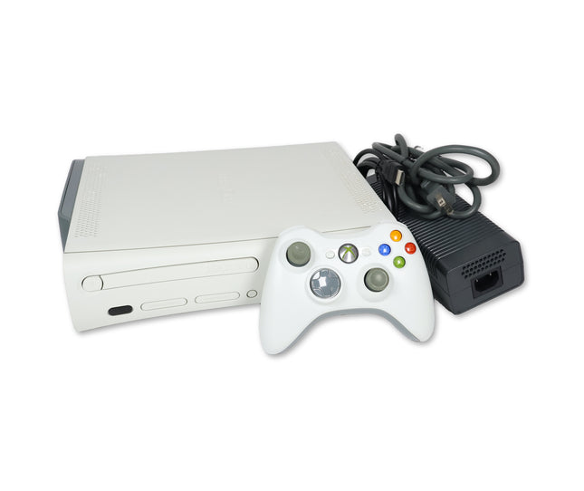 Xbox 360 White console with controller and cable hookups