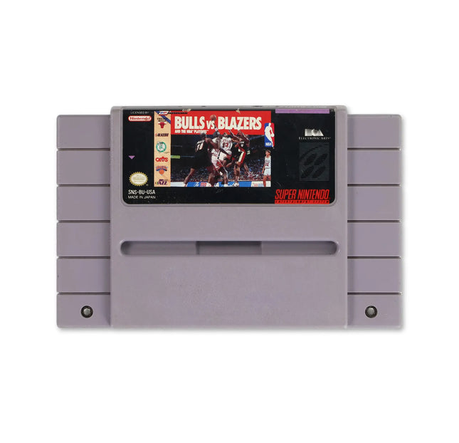 Bulls Vs Blazers and the NBA Playoffs for Nintendo SNES - Cartridge front with label - Game only.