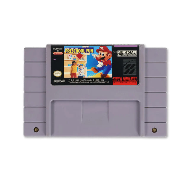 Mario's Early Years Preschool Fun for Nintendo SNES - Cartridge front with label - Game only.