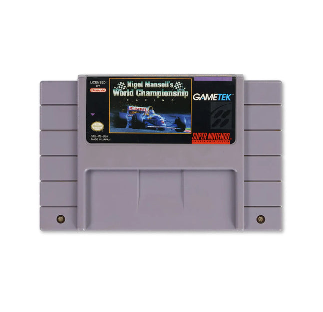 Nigel Mansell's World Championship Racing for Nintendo SNES - Cartridge front with label - Game only.