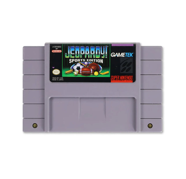 Jeopardy Sports Edition for Nintendo SNES - Cartridge front with label - Game only.