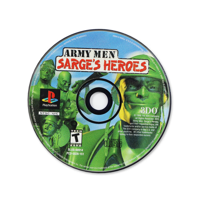 Army Men Sarge's Heroes for Sony PlayStation - Disc front with label - Game only.