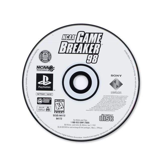 NCAA GameBreaker '98 for Sony PlayStation - Disc front with label - Game only.