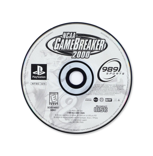 NCAA GameBreaker 2000 for Sony PlayStation - Disc front with label - Game only.