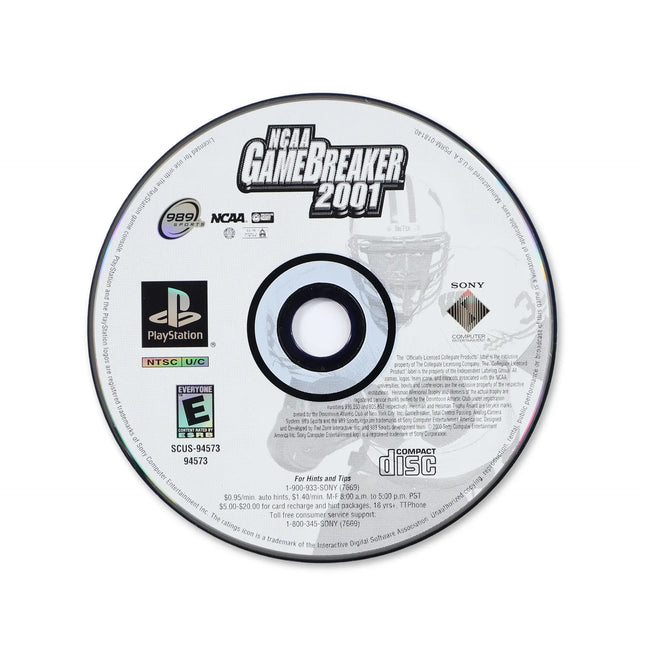 NCAA GameBreaker 2001 for Sony PlayStation - Disc front with label - Game only.