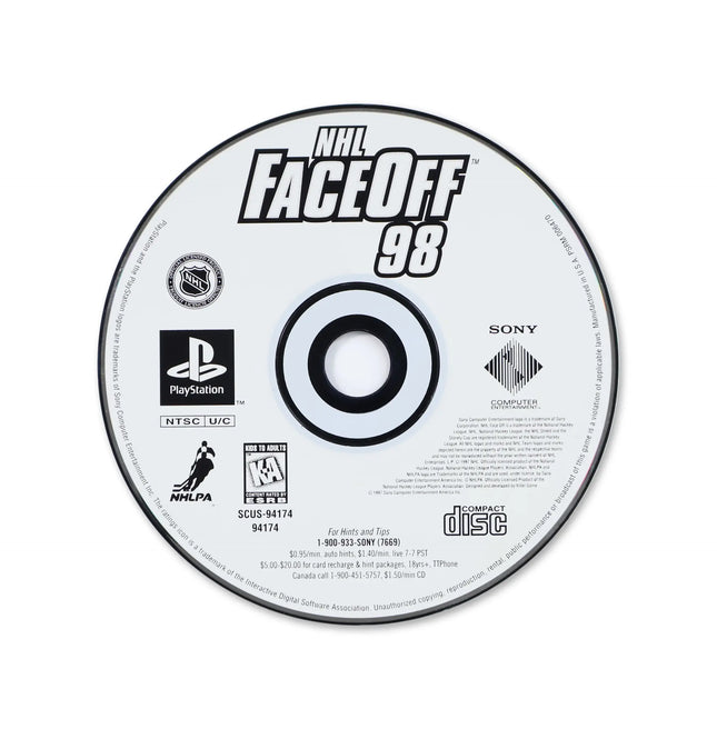 NHL FaceOff 98 for Sony PlayStation - Disc front with label - Game only.
