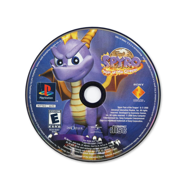 Spyro Year of the Dragon for Sony PlayStation - Disc front with label - Game only.