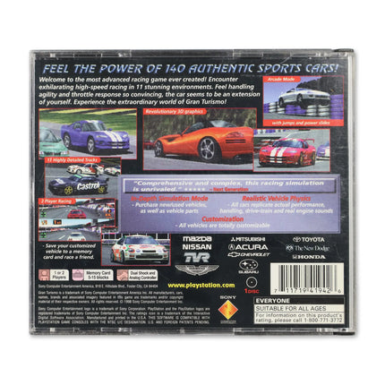 Gran Turismo for Sony PlayStation - Case back cover - Product gallery.