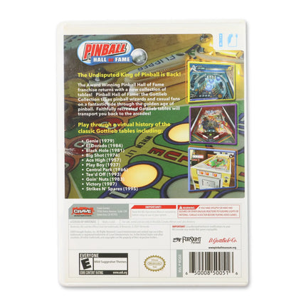Pinball Hall of Fame: The Gottlieb Collection for Nintendo Wii - Case back cover - Product gallery.