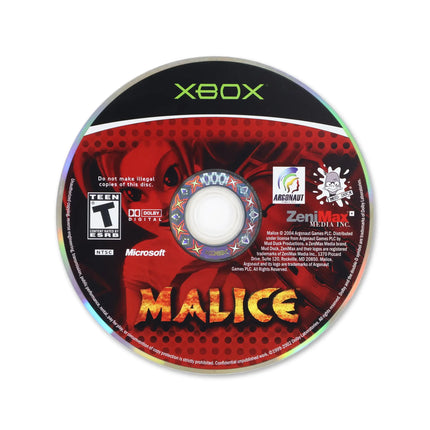 Malice for Microsoft Xbox - Disc front with label - Game only.