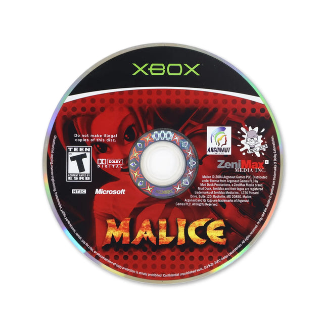 Malice for Microsoft Xbox - Disc front with label - Game only.