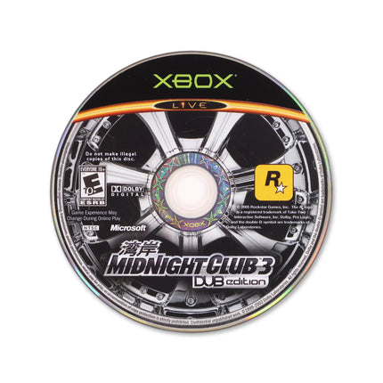 Midnight Club 3 Dub Edition for Microsoft Xbox - Disc front with label - Game only.