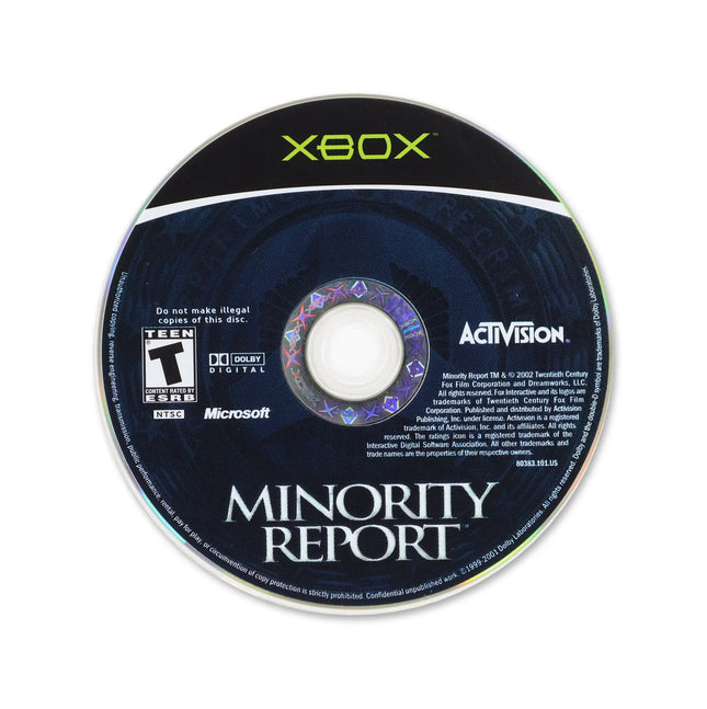 Minority Report for Microsoft Xbox - Disc front with label - Game only.
