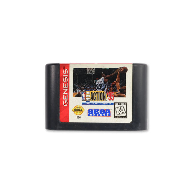 NBA Action '95 starring David Robinson for Sega Genesis - Cartridge front with label - Game only.