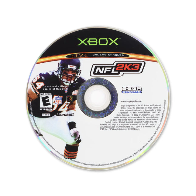NFL 2K3 for Microsoft Xbox - Disc front with label - Game only.