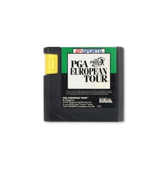 PGA European Tour for Sega Genesis - Cartridge front with label - Game only.