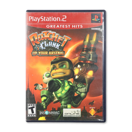 Ratchet & Clank Up Your Arsenal [Greatest Hits] for Sony PlayStation 2 - Case front cover - Complete in box or case and game.