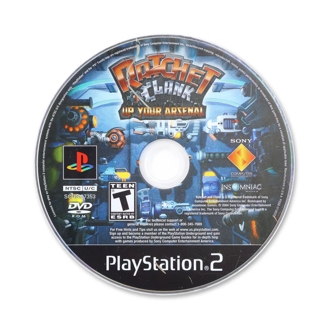 Ratchet & Clank Up Your Arsenal for Sony PlayStation 2 - Disc front with label - Game only.