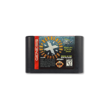 Revolution X for Sega Genesis - Cartridge front with label - Game only.