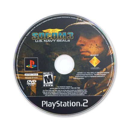 SOCOM 3 US Navy Seals for Sony PlayStation 2 - Disc front with label - Game only.