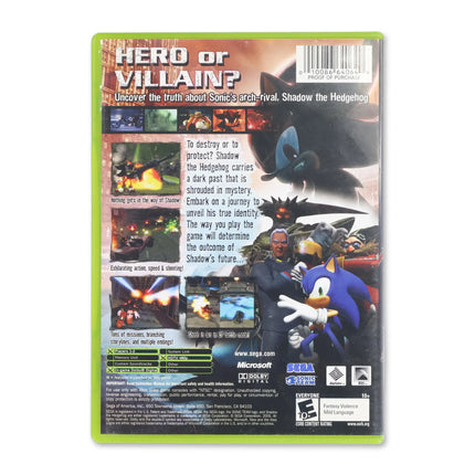 Shadow the Hedgehog for Microsoft Xbox - Case back cover - Product gallery.