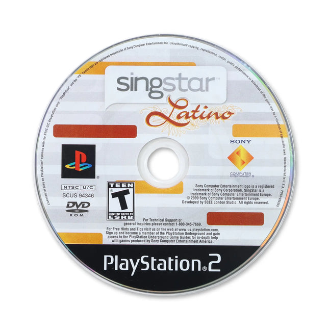 SingStar Latino for Sony PlayStation 2 - Disc front with label - Game only.