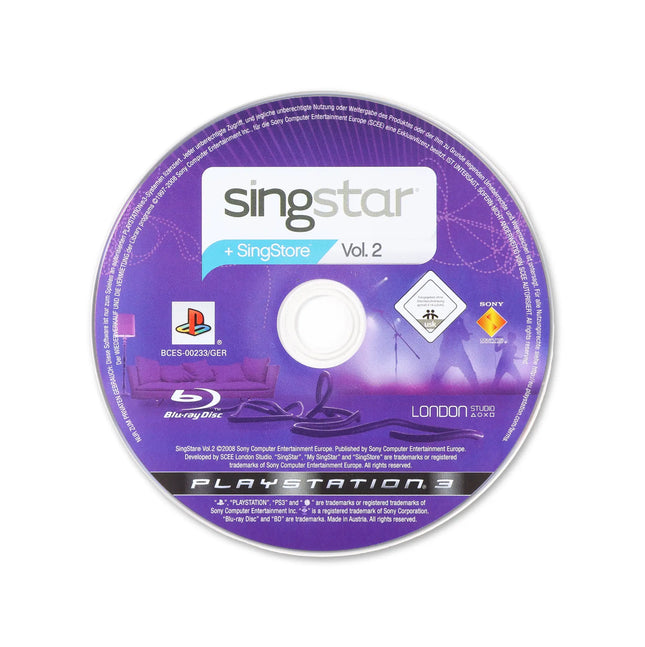 SingStar Vol. 2 (game only) for PlayStation 3 - Cartridge front with label - Game only.