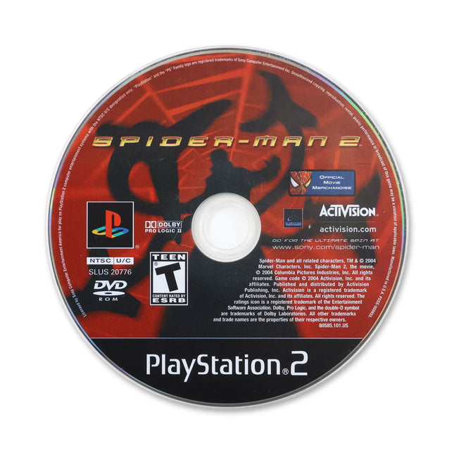 Spiderman 2 for Sony PlayStation 2 - Disc front with label - Game only.
