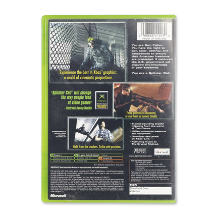 Splinter Cell for Microsoft Xbox - Case back cover - Product gallery.