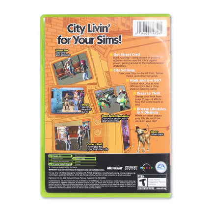 The Urbz Sims in the City for Microsoft Xbox - Case back cover - Product gallery.